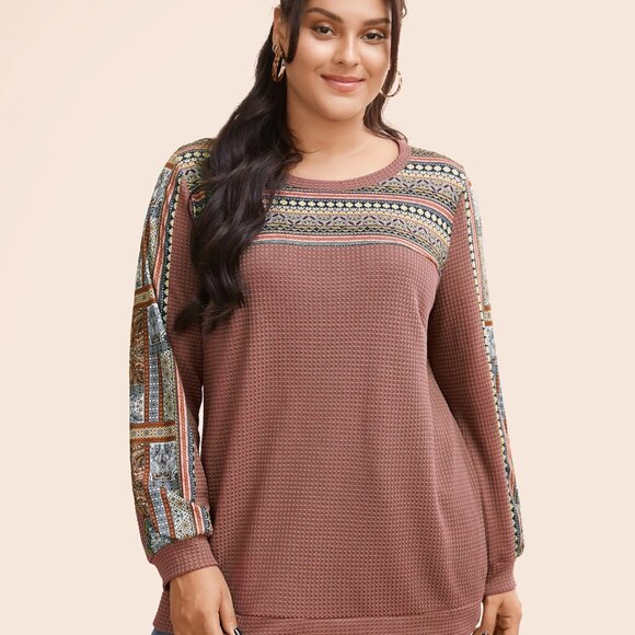 NWT BloomChic GINGER” 1x 14 16 terracotta waffle knit long sleeve top flowers. - Picture 1 of 11